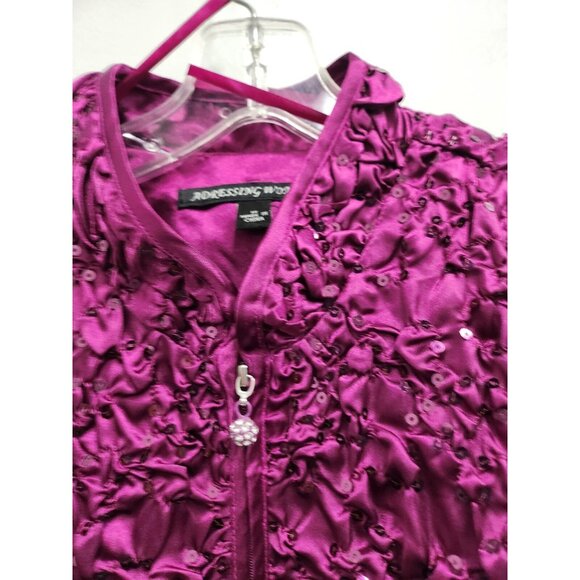 Adressing Woman Womens Jacket Size 1X Fuchsia Zip Up Crinkled Sequined Artsy - Picture 2 of 7